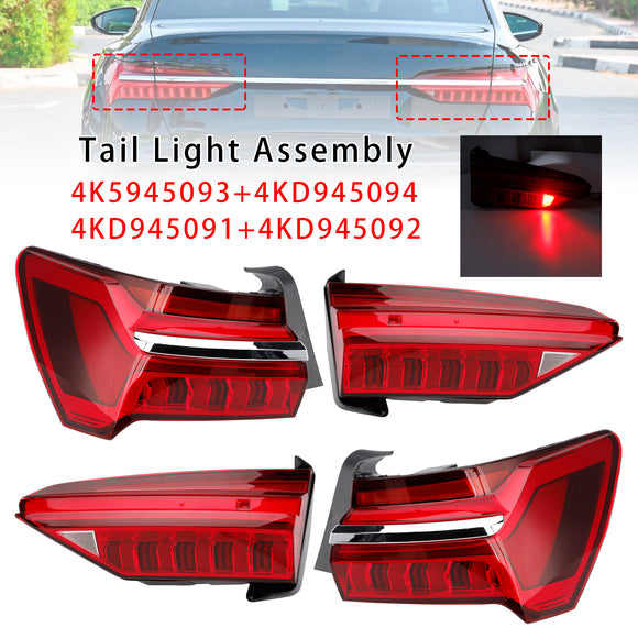 4 kpl vasen oikea ulompi sisäinen LED-takavalokokoonpano Audi A6 C8 2019-2023
