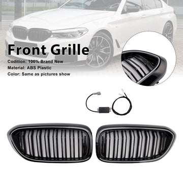 Gloss Black Double Slat Front Kidney Grille Fit BMW 5 Series G30 G31 2017-2020