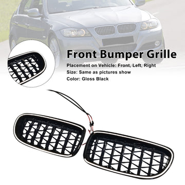 Diamond Front Kidney Grill Grille Fit BMW 3 Series E90/E91 2009-2011 LCI - 0