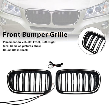 Black Front Bumper Kidney Grill Grille Fit BMW X3 F25 2011-2014 Dual Line