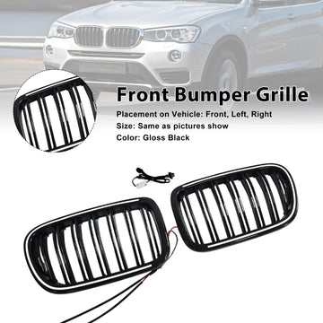 Black Front Bumper Kidney Grill Grille Fit BMW X3 F25 2011-2014 Dual Line - 0