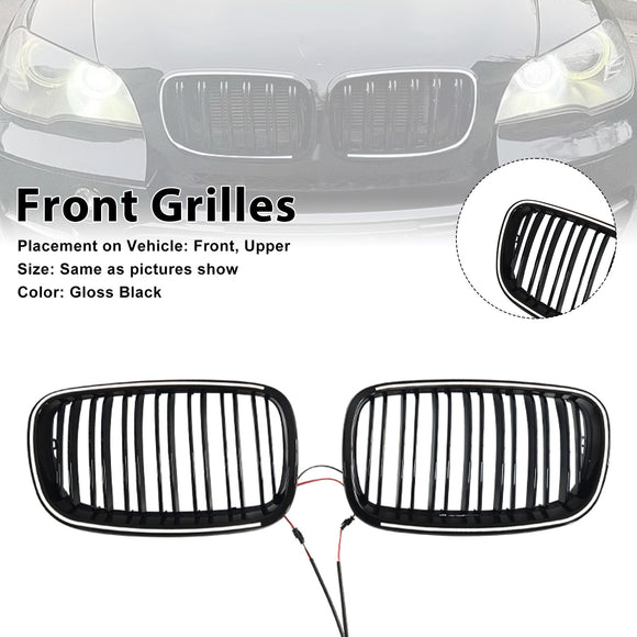 Rejilla de riñón para parachoques delantero, color negro brillante, compatible con BMW X5 E70 X6 E71 2007-2013