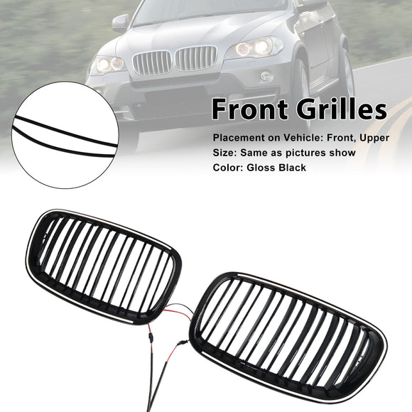 Rejilla de riñón para parachoques delantero, color negro brillante, compatible con BMW X5 E70 X6 E71 2007-2013