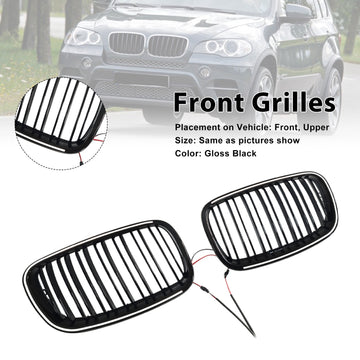 Gloss Black Front Bumper Kidney Grill Grille Fit BMW X5 E70 X6 E71 2007-2013 - 0