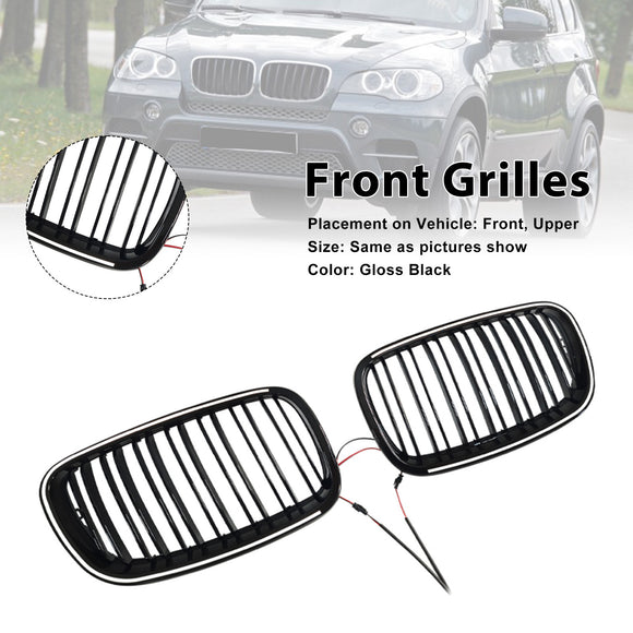 Rejilla de riñón para parachoques delantero, color negro brillante, compatible con BMW X5 E70 X6 E71 2007-2013