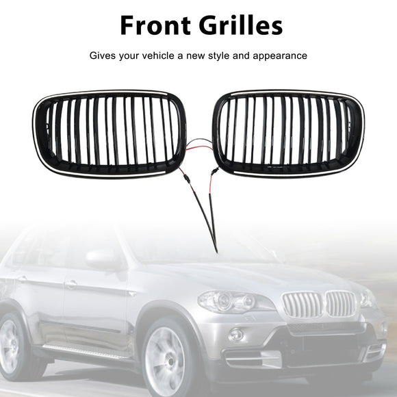 Rejilla de riñón para parachoques delantero, color negro brillante, compatible con BMW X5 E70 X6 E71 2007-2013