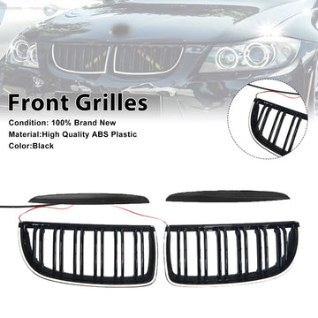 Front Kidney Double Slat Grille Fit BMW E90 Sedan Wagon 320i 2004-2007 Black