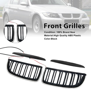 Front Kidney Double Slat Grille Fit BMW E90 Sedan Wagon 320i 2004-2007 Black - 0