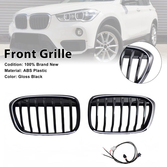 2 Stuks Glanzend Zwart Front Nier Grill Grille Fit Bmw X1 F48 F49 2016-2019