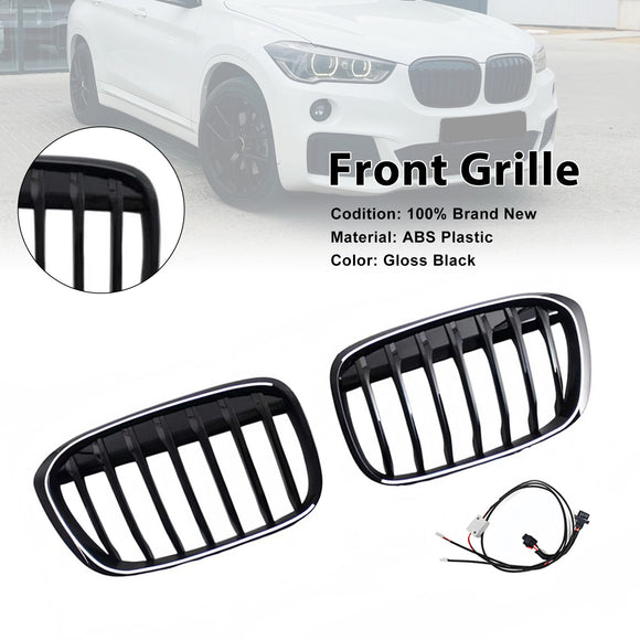 2 Stuks Glanzend Zwart Front Nier Grill Grille Fit Bmw X1 F48 F49 2016-2019