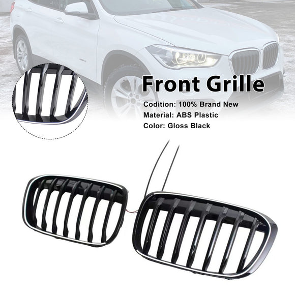2 Stuks Glanzend Zwart Front Nier Grill Grille Fit Bmw X1 F48 F49 2016-2019