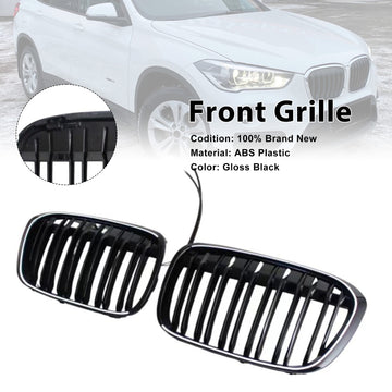 Gloss Black Front Kidney Grill Grille Fit BMW X1 F48 F49 2016-2019 Dual Line - 0