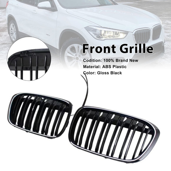 Parrilla frontal negra brillante para BMW X1 F48 F49 2016-2019 de doble línea