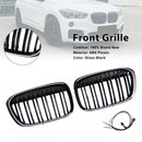 Parrilla frontal negra brillante para BMW X1 F48 F49 2016-2019 de doble línea-3