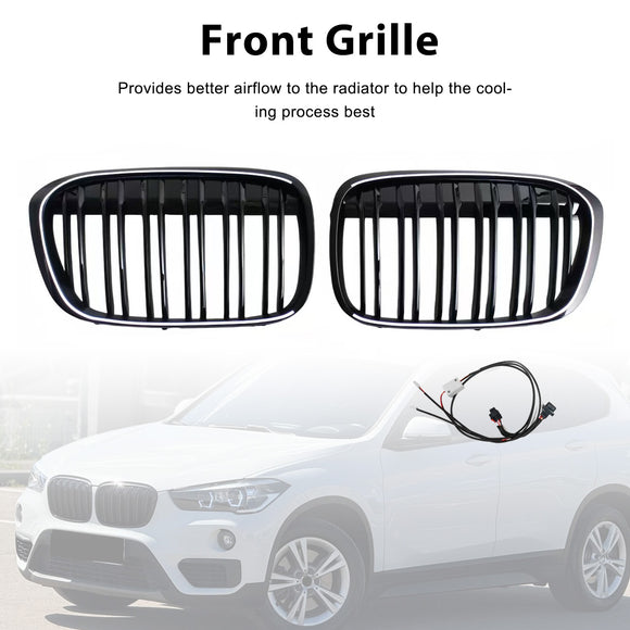 Parrilla frontal negra brillante para BMW X1 F48 F49 2016-2019 de doble línea