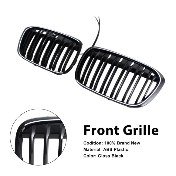 Parrilla frontal negra brillante para BMW X1 F48 F49 2016-2019 de doble línea