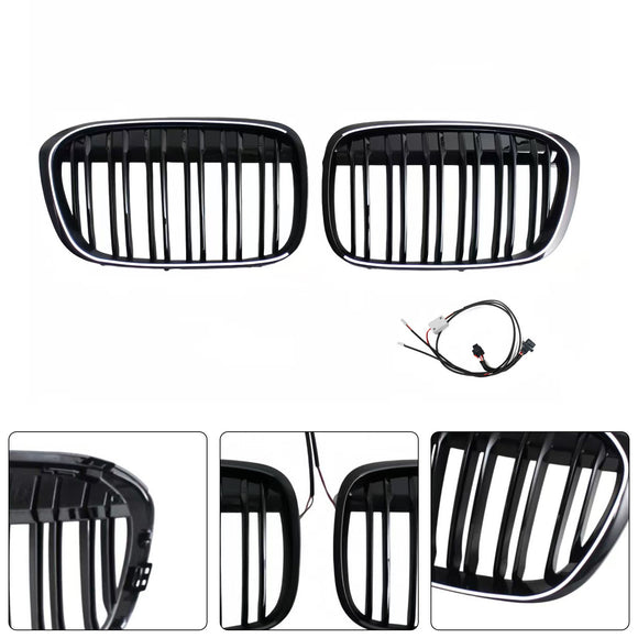 Parrilla frontal negra brillante para BMW X1 F48 F49 2016-2019 de doble línea