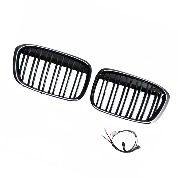 Parrilla frontal negra brillante para BMW X1 F48 F49 2016-2019 de doble línea