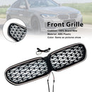 Diamond Front Nier Grill Grille Fit BMW 5 Serie G30 G38 2021-2024 Zwart-3