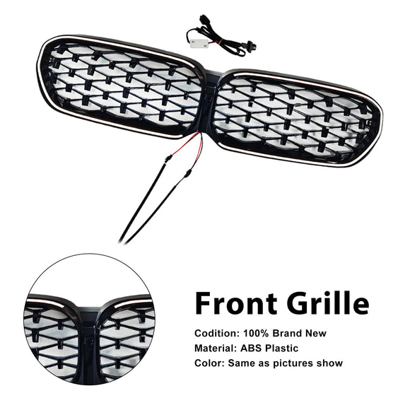 Diamond Front Nier Grill Grille Fit BMW 5 Serie G30 G38 2021-2024 Zwart