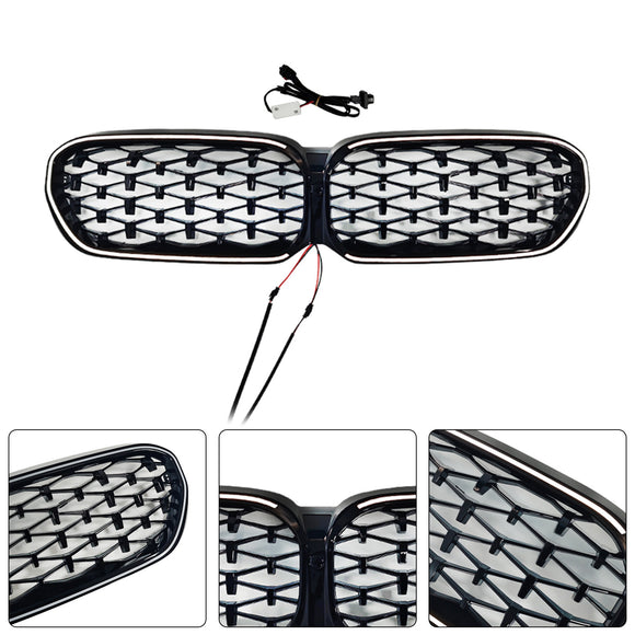 Diamond Front Nier Grill Grille Fit BMW 5 Serie G30 G38 2021-2024 Zwart