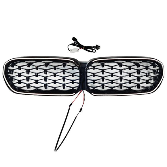 Diamond Front Nier Grill Grille Fit BMW 5 Serie G30 G38 2021-2024 Zwart