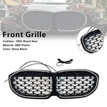 Diamond Front Kidney Grill Grille Fit BMW 1 Series F40 2019-2024 Gloss Black