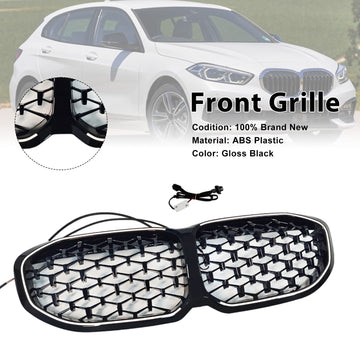 Diamond Front Kidney Grill Grille Fit BMW 1 Series F40 2019-2024 Gloss Black - 0