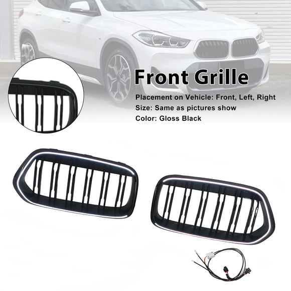 Rejilla negra para parachoques delantero, compatible con BMW X2 Series F39 2018-2023, doble listón
