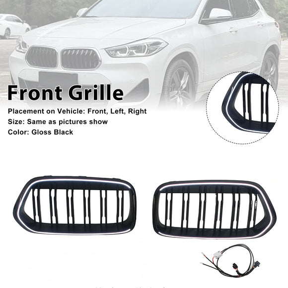 Rejilla negra para parachoques delantero, compatible con BMW X2 Series F39 2018-2023, doble listón