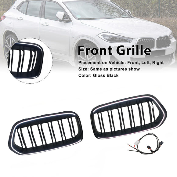 Rejilla negra para parachoques delantero, compatible con BMW X2 Series F39 2018-2023, doble listón