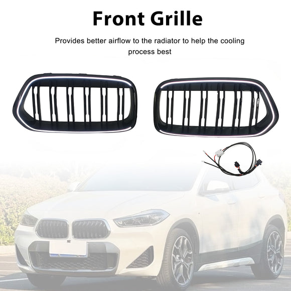 Rejilla negra para parachoques delantero, compatible con BMW X2 Series F39 2018-2023, doble listón
