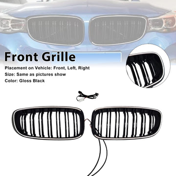 Dual Slat Front Bumper Grille Fit BMW 3 Series F34 GT 2013-2019 Gloss Black