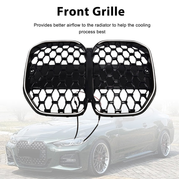 Black Front Bumper Grille Grill Fit BMW 4 Series G22 G23 G82 2020-2025 W/O ACC