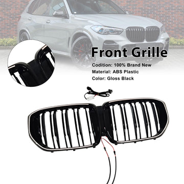 Black Front Bumper Grille Grill Fit BMW G05 LCI X5 2024-2026 Double Line W/LED - 0