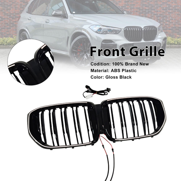 Svart främre stötfångargaller Grill Passar BMW G05 LCI X5 2024+ Double Line W/LED