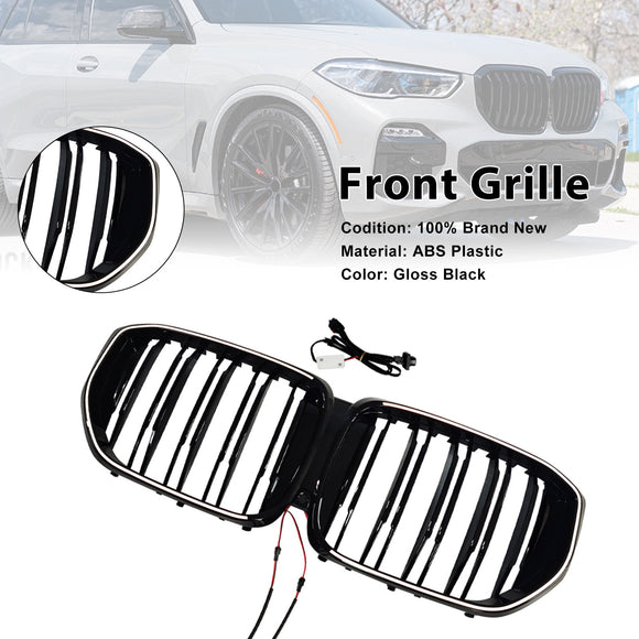 Svart främre stötfångargaller Grill Passar BMW G05 LCI X5 2024+ Double Line W/LED