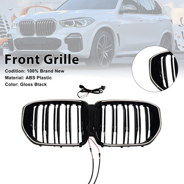 Black Front Bumper Grille Grill Fit BMW G05 LCI X5 2024-2026 Double Line W/LED