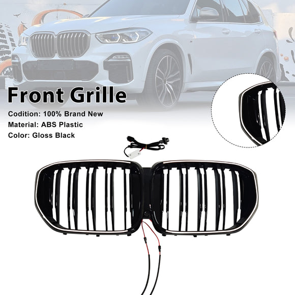 Svart främre stötfångargaller Grill Passar BMW G05 LCI X5 2024+ Double Line W/LED