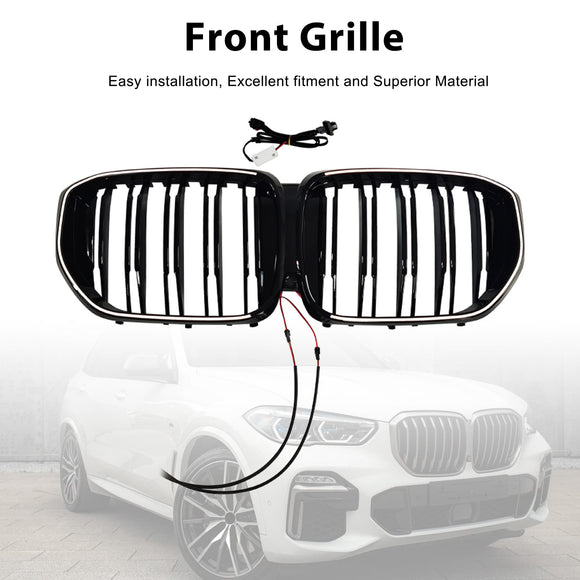 Svart främre stötfångargaller Grill Passar BMW G05 LCI X5 2024+ Double Line W/LED