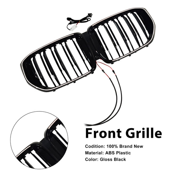 Svart främre stötfångargaller Grill Passar BMW G05 LCI X5 2024+ Double Line W/LED