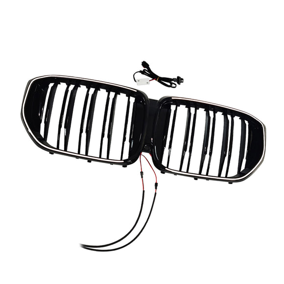 Svart främre stötfångargaller Grill Passar BMW G05 LCI X5 2024+ Double Line W/LED