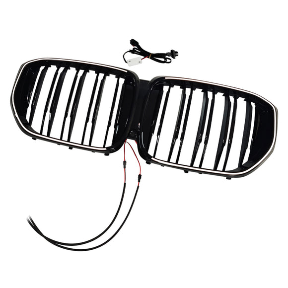 Svart främre stötfångargaller Grill Passar BMW G05 LCI X5 2024+ Double Line W/LED
