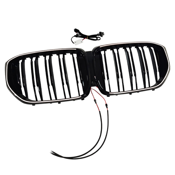 Svart främre stötfångargaller Grill Passar BMW G05 LCI X5 2024+ Double Line W/LED