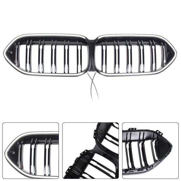 Gloss Black Front Bumper Grille Grill Fit BMW 2 Series F44 2020-2023 Coupe W/ LED