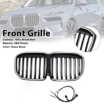 2019-2022 BMW X7 G07 Single Slat Gloss Black Front Kidney Grille W/ LED Light - 0