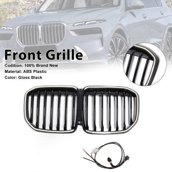 BMW X7 G07 2019-2022 Single Slat Gloss Black Front Kidney Grille W/ LED Light