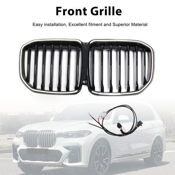 BMW X7 G07 2019-2022 Single Slat Gloss Black Front Kidney Grille W/ LED Light
