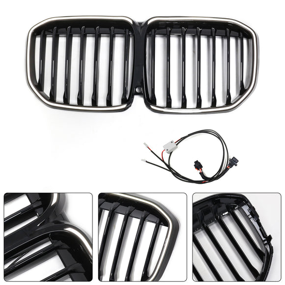 BMW X7 G07 2019-2022 Single Slat Gloss Black Front Kidney Grille W/ LED Light
