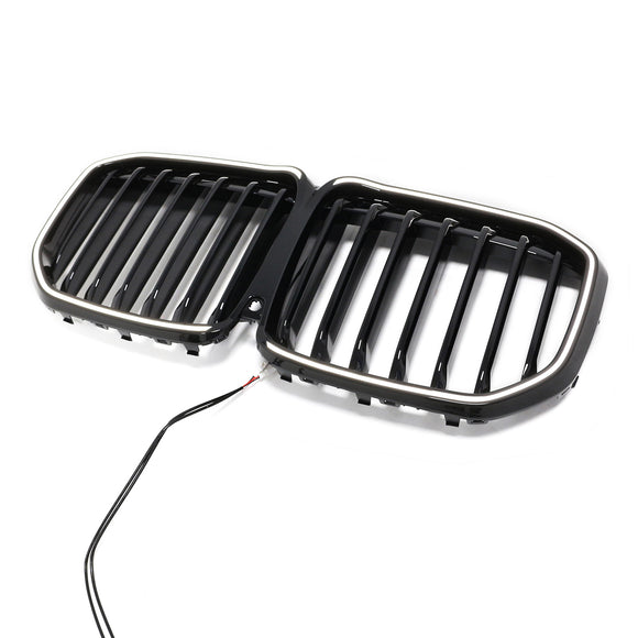 BMW X7 G07 2019-2022 Single Slat Gloss Black Front Kidney Grille W/ LED Light